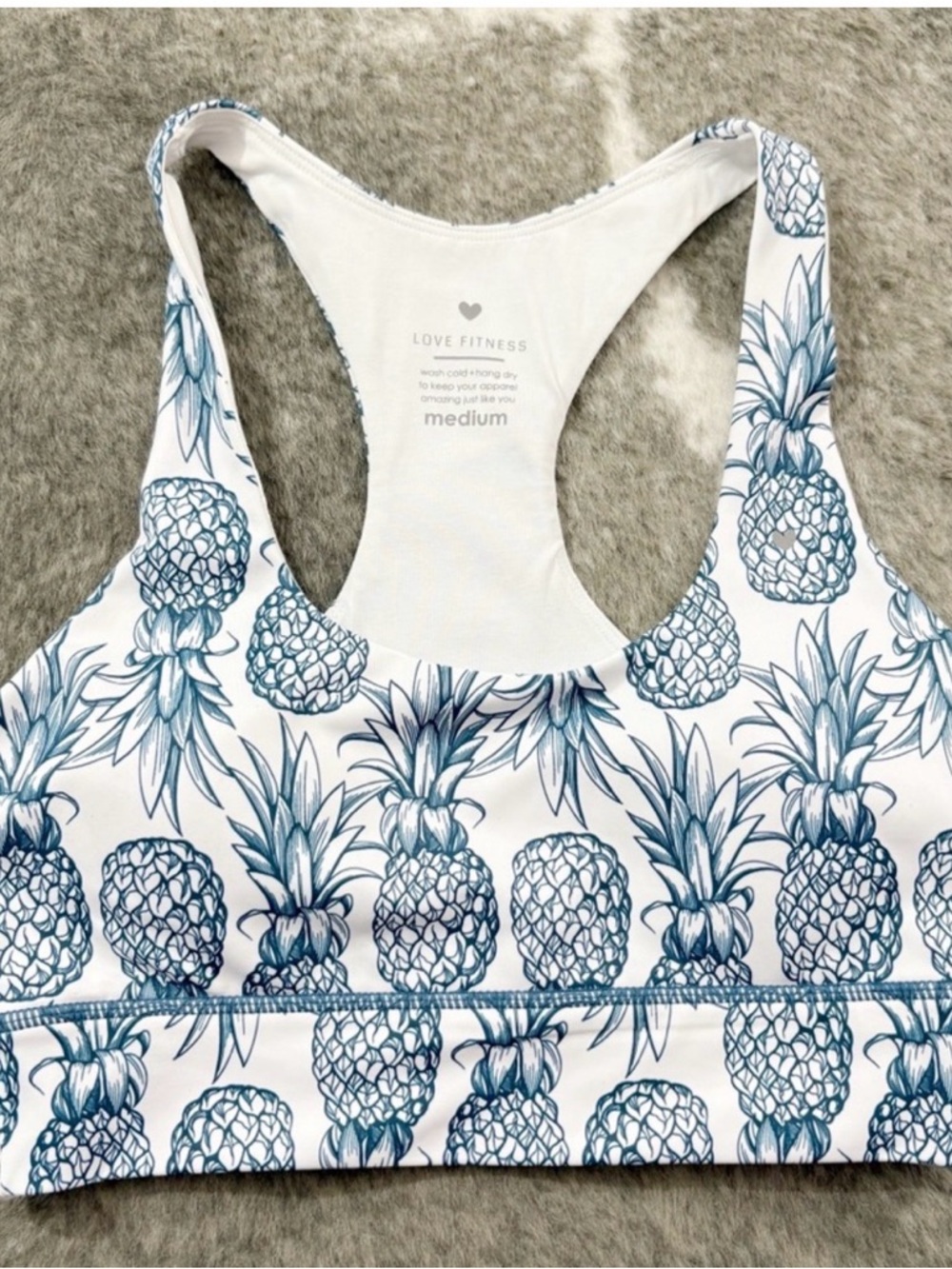 Love Fitness Pineapple-Print Sports Bra - White/Blue Medium